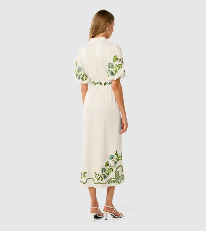 forever new  BETH Embroidered Midi Shirt Dress for Women | Best Price UAE